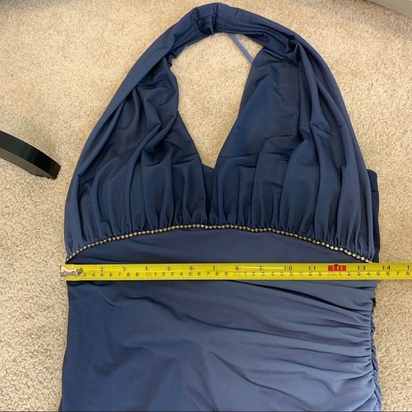 Bellissima Blue ombre halter top ruched side ruffle formal bridesmaid prom gown - Picture 10 of 12